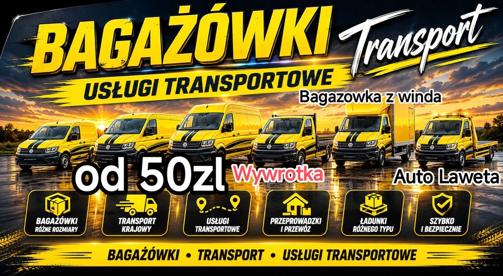 Od 50zl Tanio Taxi Bagazowe 7/24,Transport,Usługi Transportowe,Bagazowka z Winda,Wywrotka,Auto Laweta,Pomoc Drogowa,Laweta