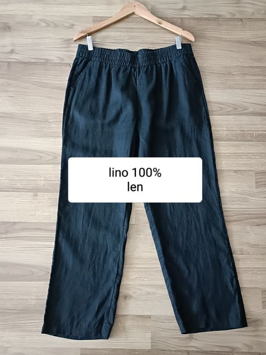 Lniane czerne szerokie spodnie z lnu 100% len wide leg letnie na lato 42