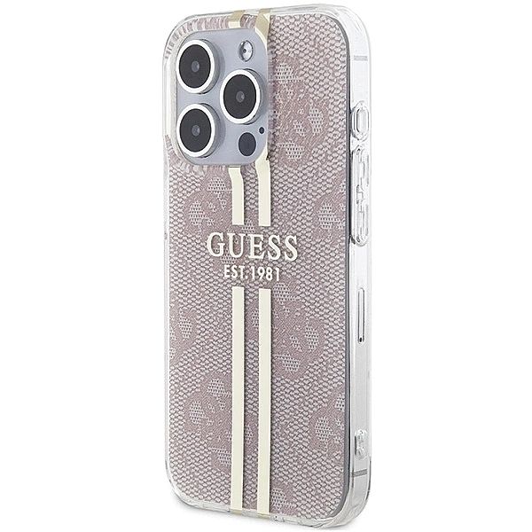 Etui Guess IML 4G Gold Stripe na iPhone 14 Pro Max - różowe