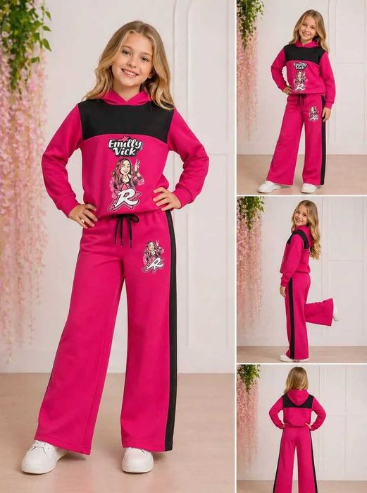 Conjunto Moletom Emilly Vick Feminino Pink com Capuz e Calça Boca Larga 8 e 10 anos PRONTA ENTREGA