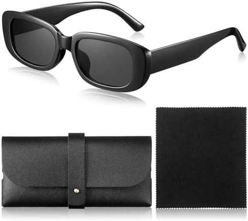 Retro prostokątne okulary przeciwsłoneczne vintage etui czarne nowe