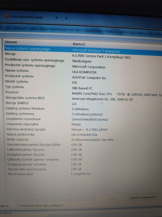 Laptop Asus F7E, ekran  17 cali, na części