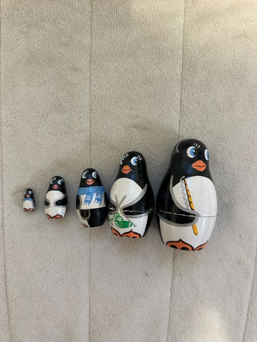 drewniane matrioszki zestaw 5 pingwinków