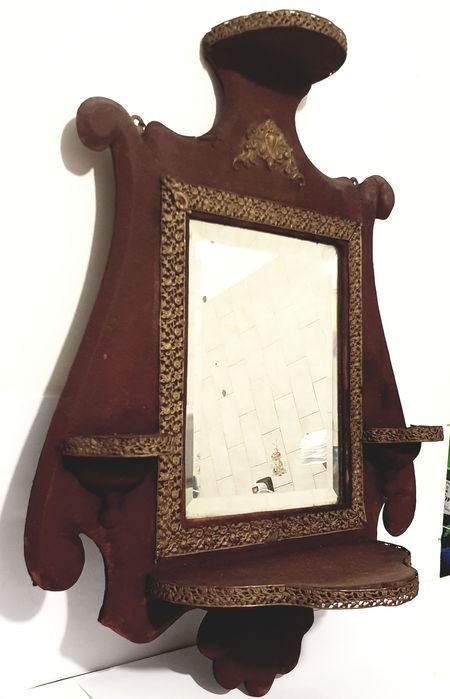 Lindo antigo espelho de toilete Arte Nova de suspensão mural