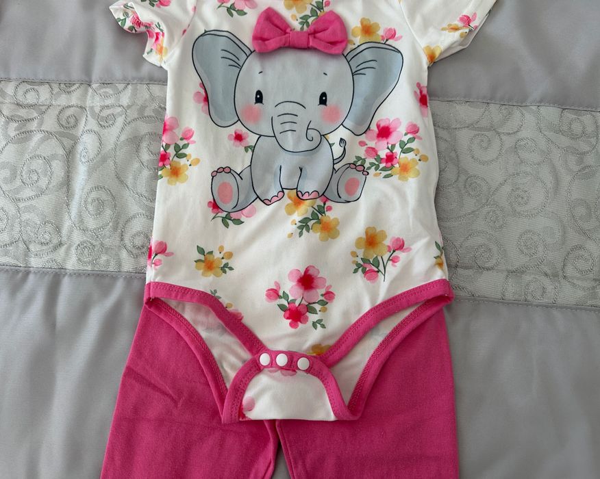 Body + Calças Rosa + Gorro (6-9M)