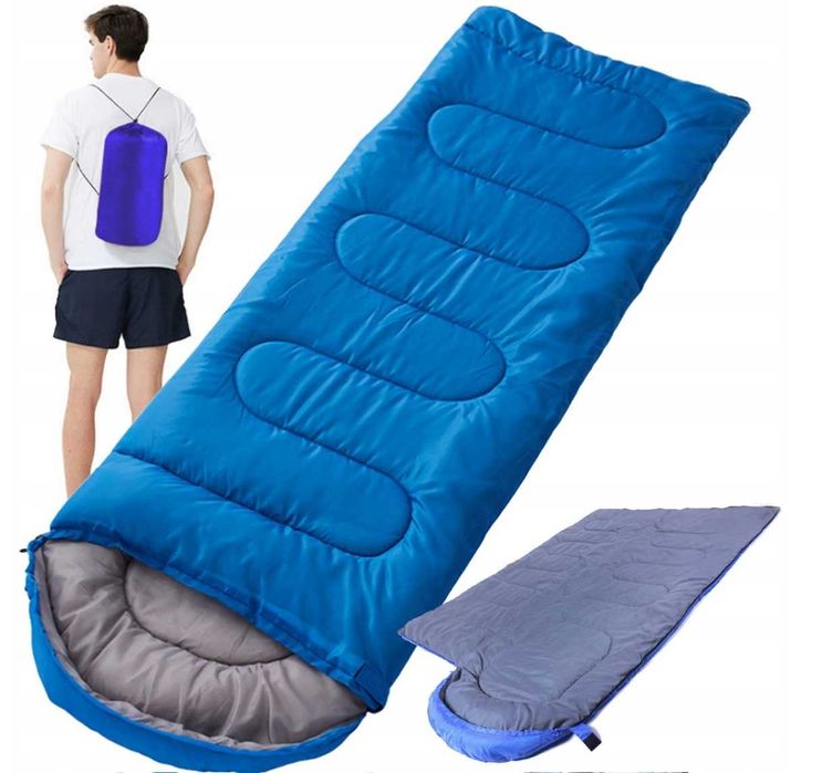 ŚPIWÓR mumia turystyczny lekki kołdra kaptur + pokrowiec 210x75 cm u