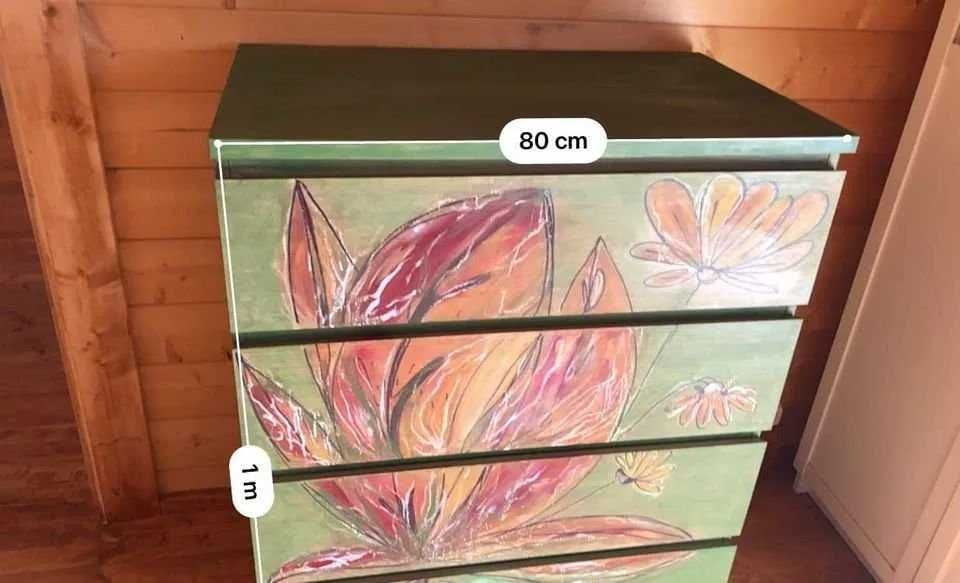 Conjunto de cómoda e espelho antiga cômoda do ikea, pintada a mão