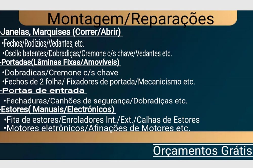 Reparação e substituição de fitas estores/janelas/portadas etc.