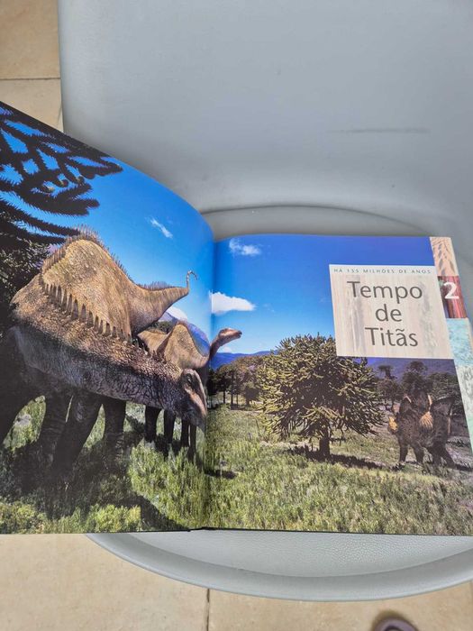 Livro de Capa Dura "O Tempo dos Dinossauros" de Tim Haines, Bom Estado