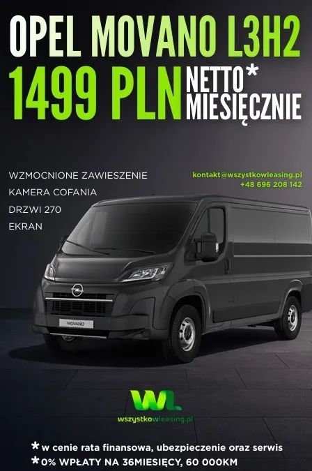 Opel MOVANO FURGON L3H2 140KM  Movano L3H2 w turbo finansowaniu 1499NETTO/MC