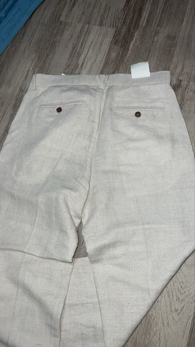 Len 55% spodnie męskie letnie jasne reserved 32 pas 86 cm L