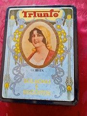 Pertende Triunfar? Lata muito antiga das bolachas e Biscoitos Triunfo da fábrica de  Coimbra - 15E --Peça para .bébé Passear-2E Desde 2E