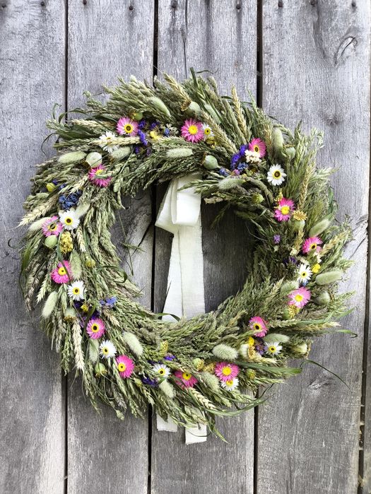 Натуральний віночок з сушених трав на двері / стіну