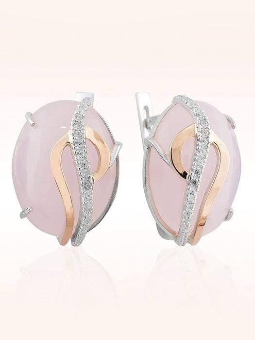 Срібні сережки подарунок з золотими накладками і рожевим кварцом