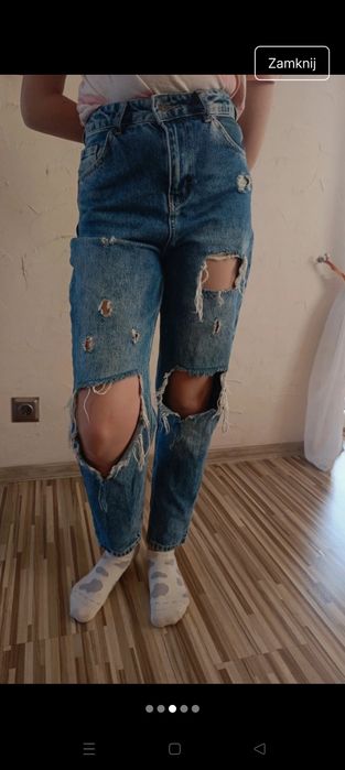 Spodnie Boohoo roz36 ,z dziurami, wysoki stan, ,"mom fit, bawełna