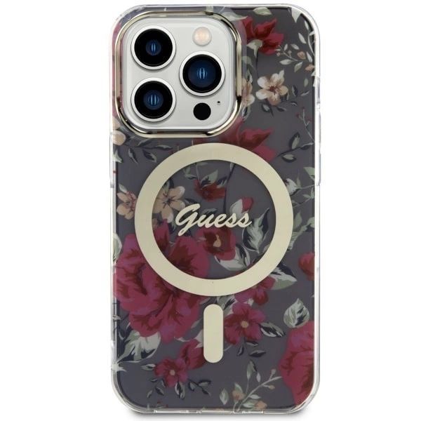 Etui Guess Flower MagSafe na iPhone 14 Pro - zielone