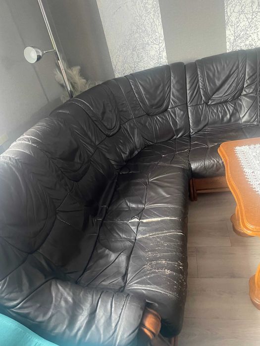 Kanapa narożnik skórzany, drewno dębowe- stelaż Rybnik