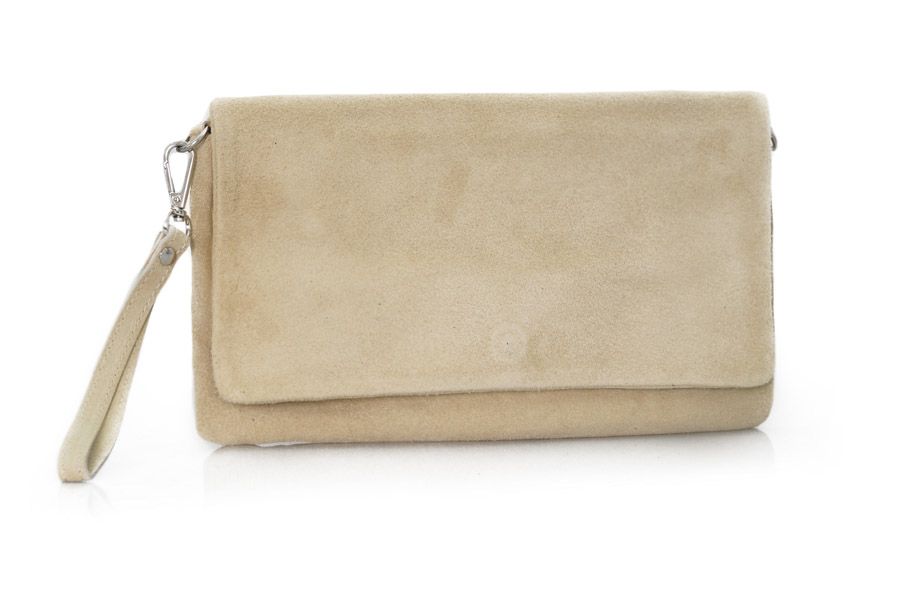 VERA PELLE torebka zamszowa kopertówka listonoszka V008 beżowa