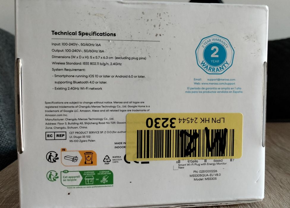 Meross, smart wi-fi plug with energy monitor