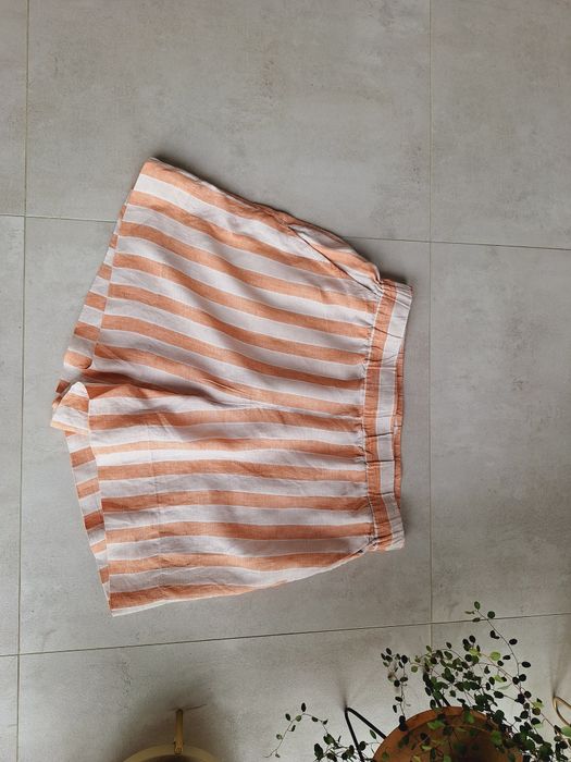 Spodenki lniane szorty w paski H&M Linen 100% len strips print lato