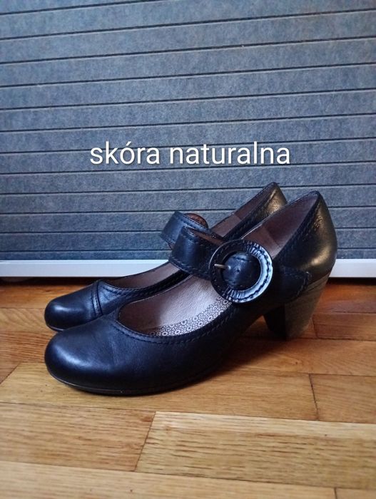 skórzane czółenka na niskim obcasie Wonders