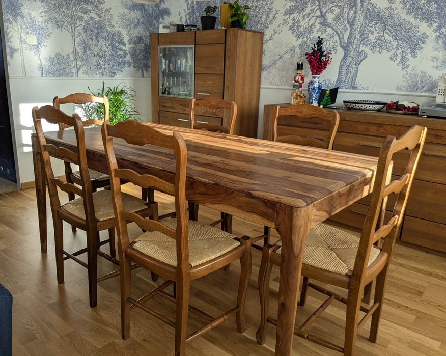 Drewniane krzesła rustykalne z plecionym siedziskiem- 6szt