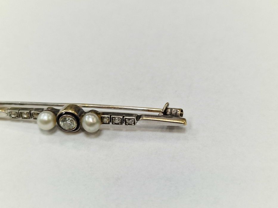 0.38 CT! Perły Akoya! Złota broszka/ 585/ 3.72 gram/ Wycena/ Certyfika