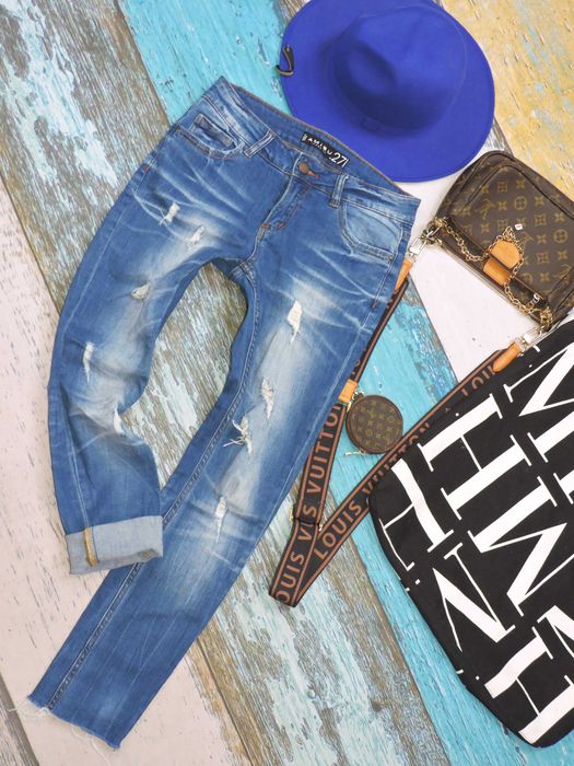 Amisu Spodnie jeans denim dziury 27