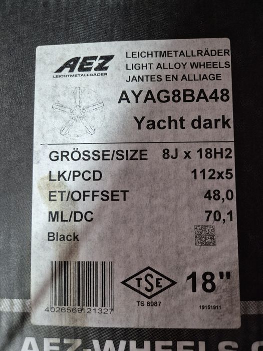 4x Alufelgi AEZ 18" 5x112 Yacht Dark VW AUDI SEAT SKODA