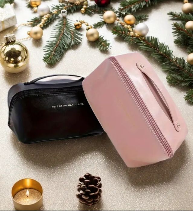 Косметичка жіноча чорна, рожева розкладна на блискавці органайзер