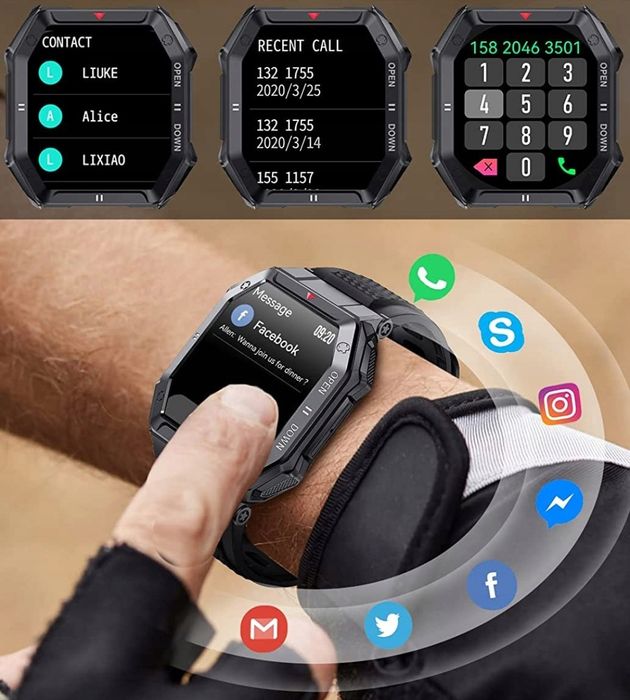 Smartwatch Męski Zegarek Rozmowy Puls Tętno Kroki - Zielony
