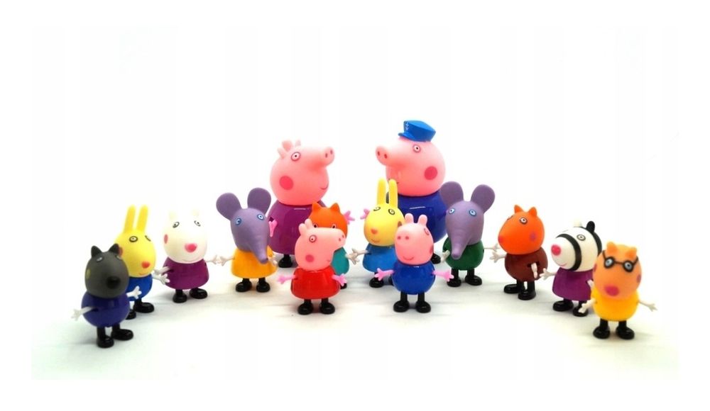 Duży zestaw 14 figurek gumowe ruchome Świnka Peppa Mama Tata George
