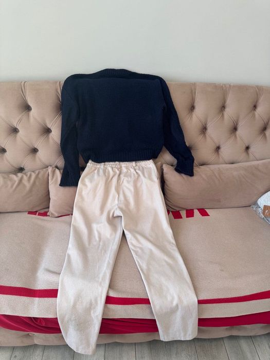 Комплект синій светр з візерунком Fashionista + світлі прямі штани