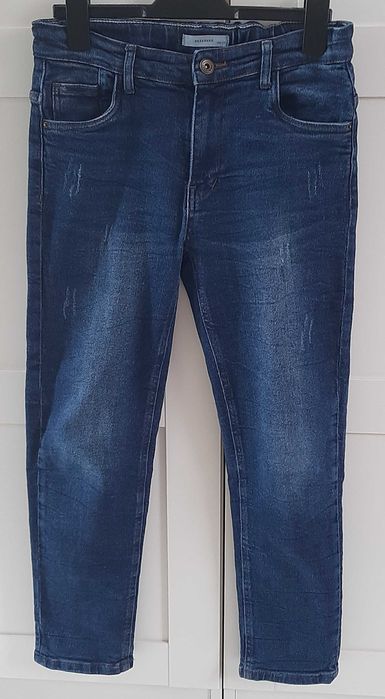 RESERVED jeansy slim granatowe 158 cm z przetarciami