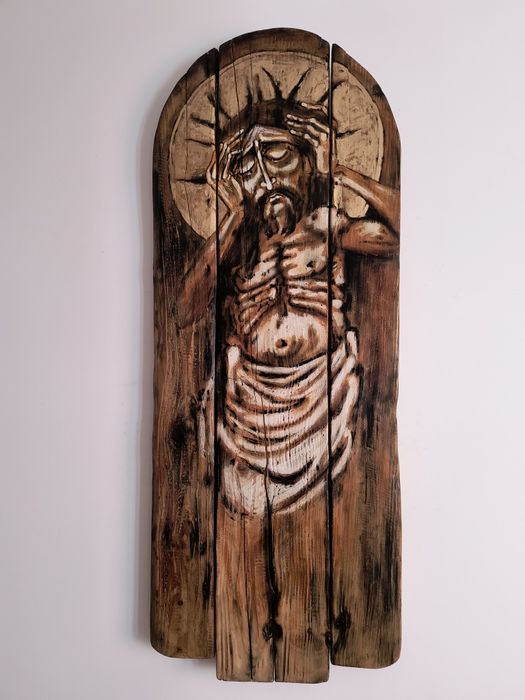 Ikona Jezus Chrystus Frasobliwy stare drewno