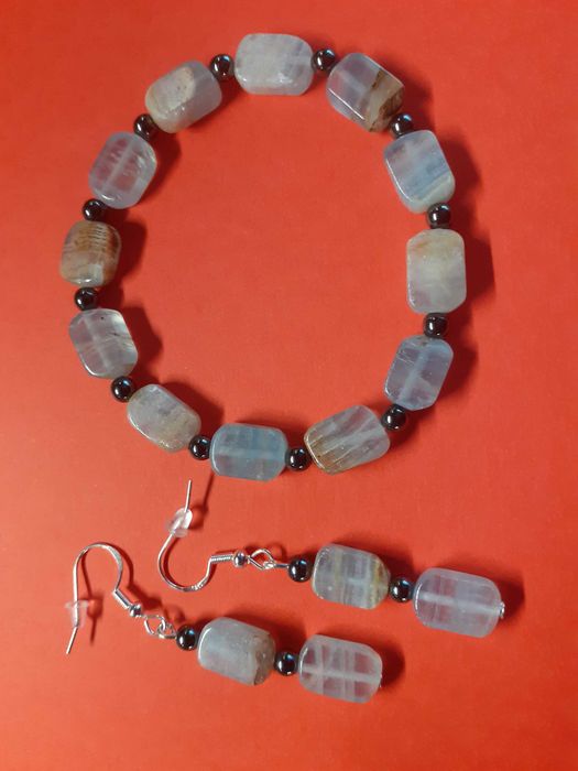 Niebieski kalcyt argentyński - biżuteria z kamieni - bransoletka kolcz