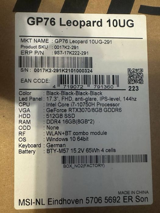 Ноутбук Ігровий MSI GP76 Leopard 10UG