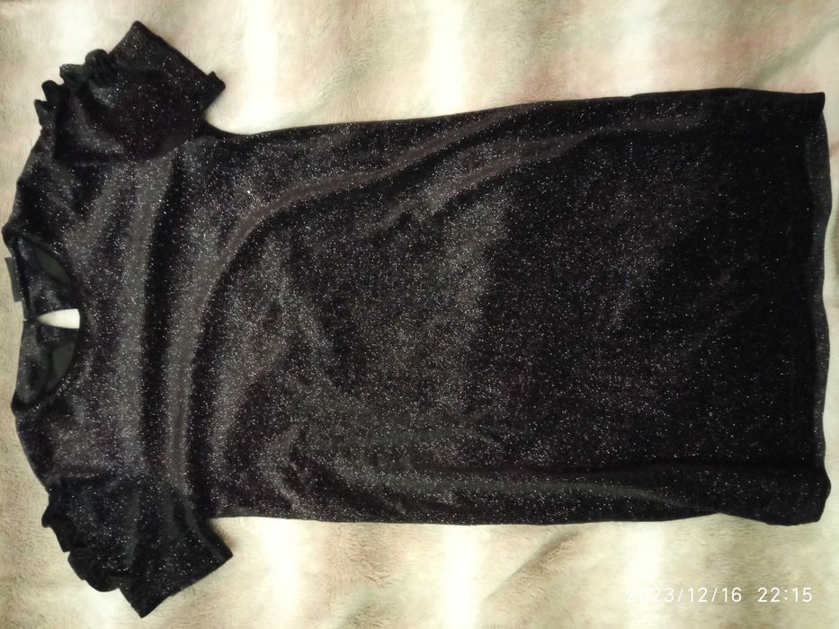 Sukienka wizytowa, czarna, krótka, brokatowa, rozmiar 152