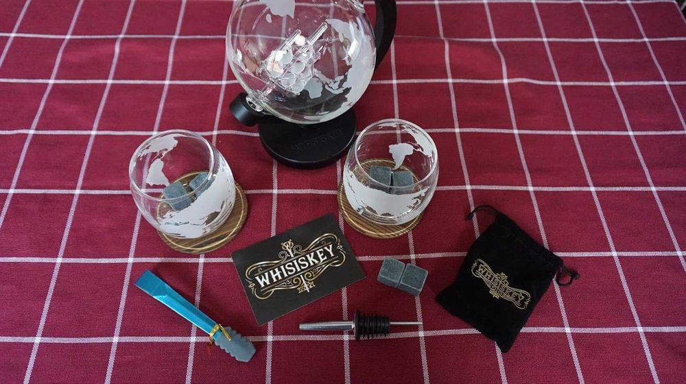 Zestaw do Whisky Szklanki Kamienie Pudełko Karafka Na Prezent + GRATIS