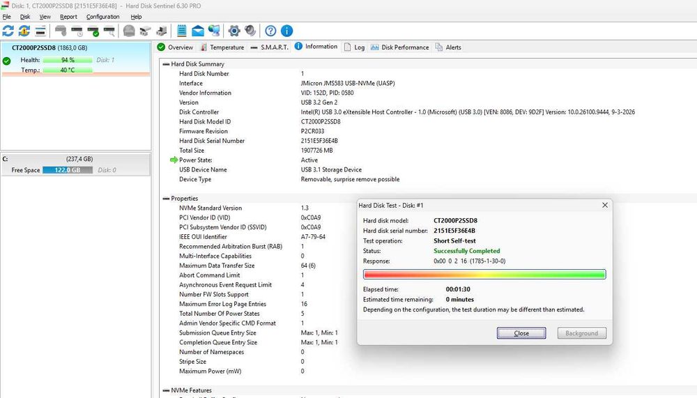Crucial P2 2TB Testado 94%
