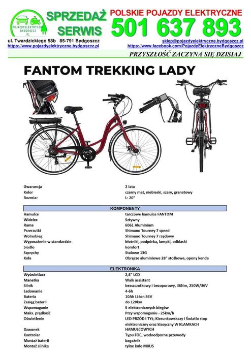 OKAZJA! Nowy rower elektryczny TrybEco FANTOM TREKKING LADY damski miejski