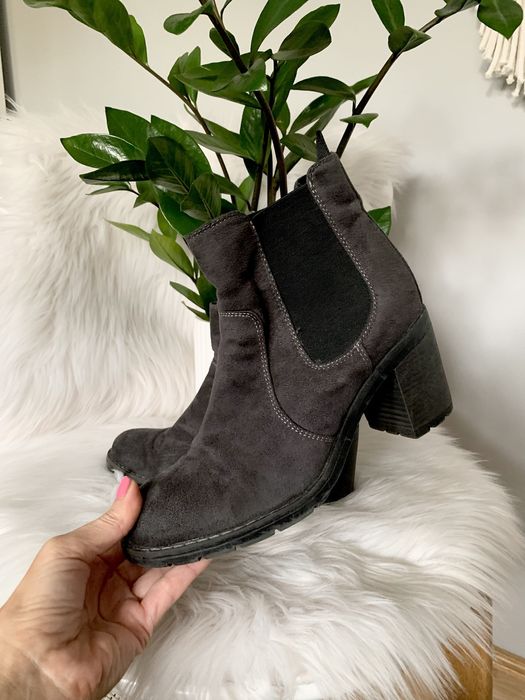 Graceland 38 grafitowe botki obcas słupek