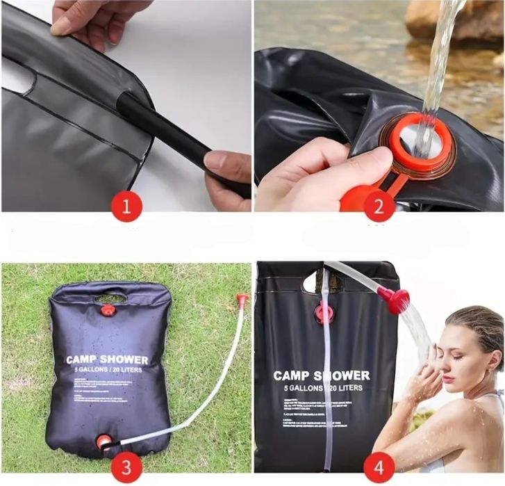 Recipiente solar para duche (campismo etc)