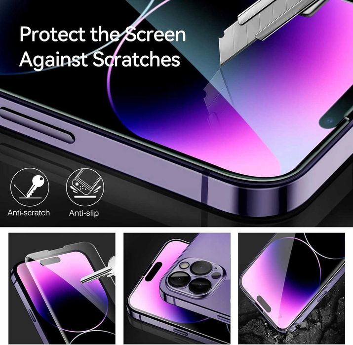 Szkło do iPhone'a 14 Pro Max 3 folie ze szkła hartowanego i 3 osłony