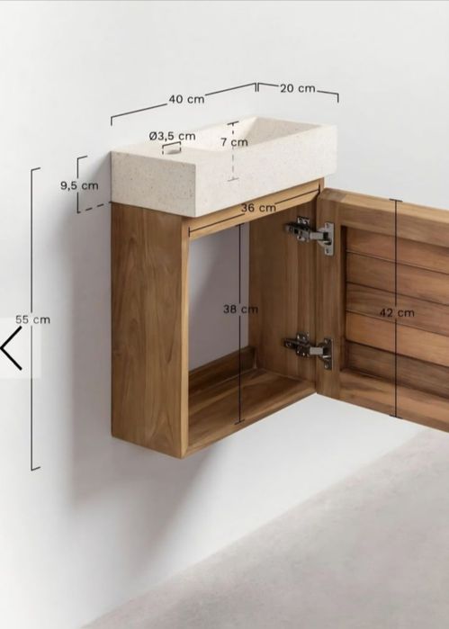 Zestaw mebli łazienkowych z drewna tekowego ze zintegrowaną umywalką