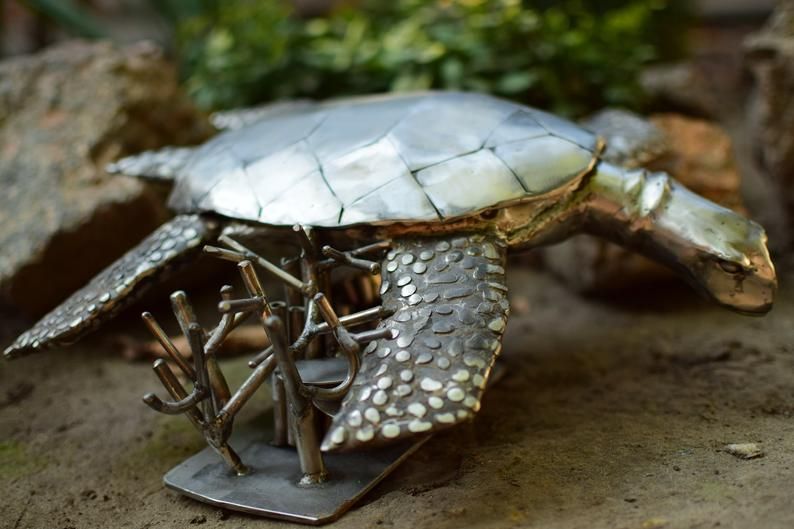 (под заказ)скульптура морской черепахи из нерж стали руч работы