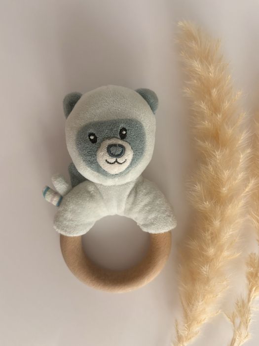 Smiki miś maskotka z grzechotką drewniany gryzak minimalistyczny Back to Nature Wood Ring