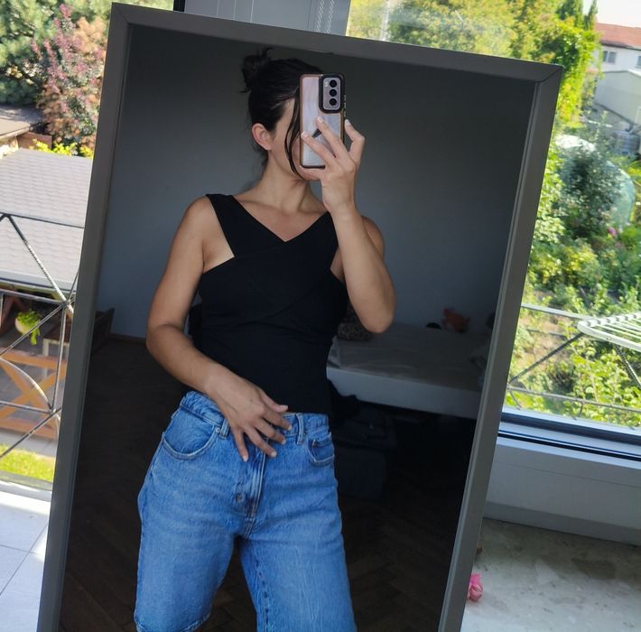 Czarny top halter bawełniana bluzka cutout top H&M S