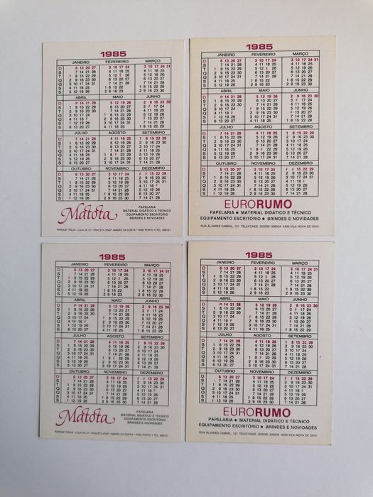 Conjunto de 4 calendários de 1985 do Snoopy