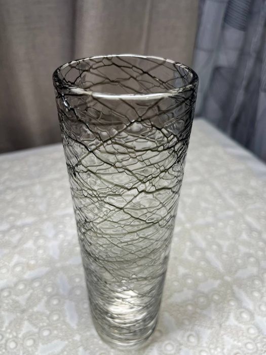 Elegancki szklany wazon – efekt spękania/kręcone nitki – 22 cm #40